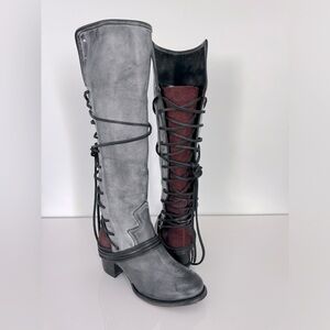 FREEBIRD Coal Boot in “Black” Grey Maroon Laces Zip Closure 7 *Floor Model* $350